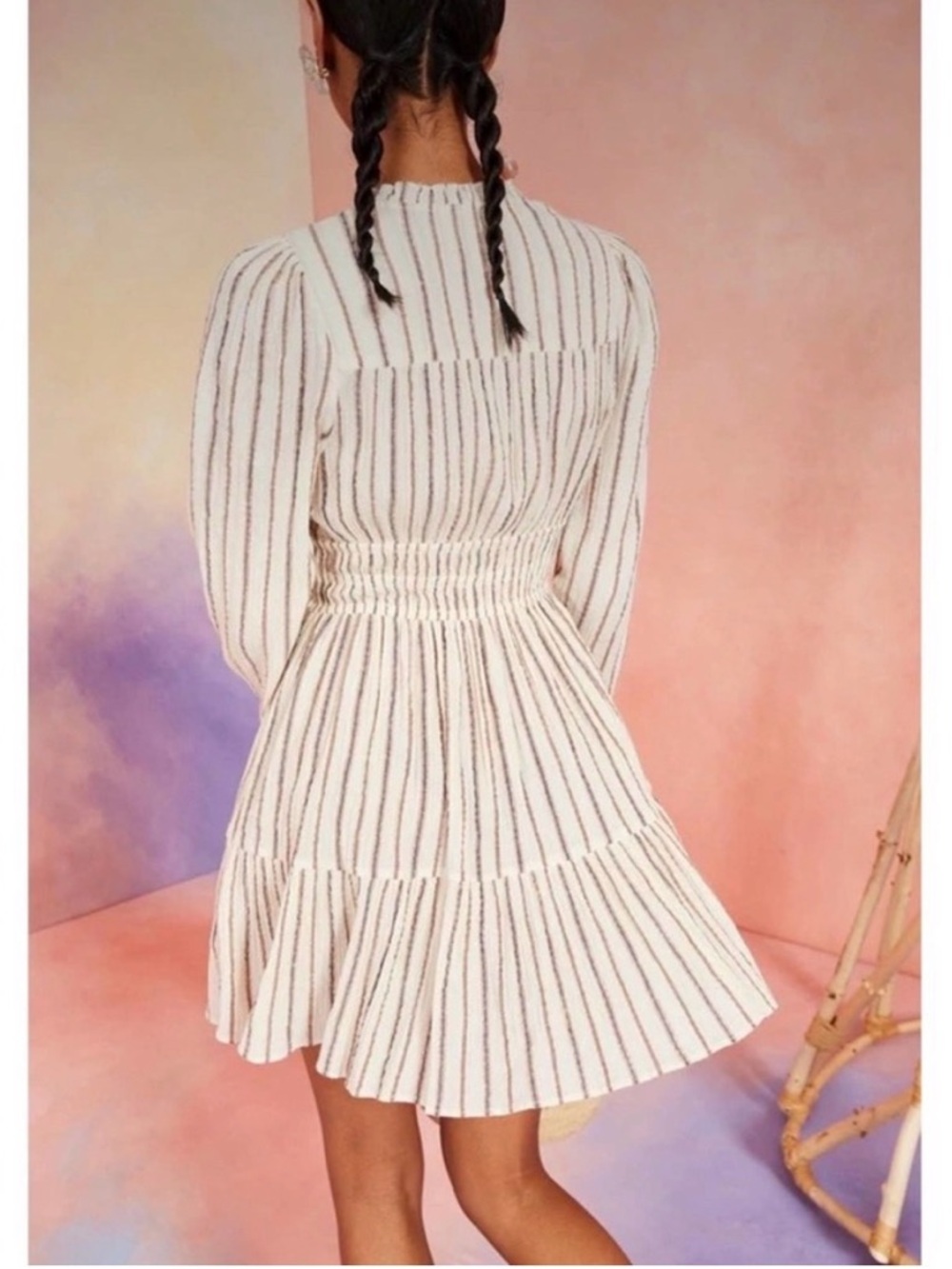 Ulla Johnson Rosalind Mini Dress Women’s Size 4 Lurex Stripe Cream NWT - Picture 5 of 13